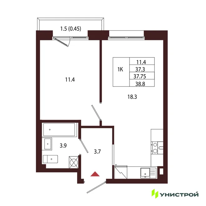 Планировка 1-комн. квартира, 37.75 м² ЖК «Лисино» Планировка 1-комн. квартира, 37.75 м² ЖК «Лисино»