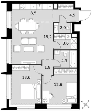 Квартира 3-комн. квартира, 70.1 м² ЖК «Amber Сity» Фото 1 Квартира 3-комн. квартира, 70.1 м² ЖК «Amber Сity» Фото 1