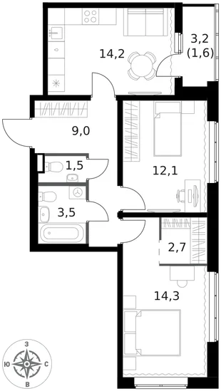 Квартира 2-комн. квартира, 58.9 м² ЖК «1-й Ясеневский» Фото 1
