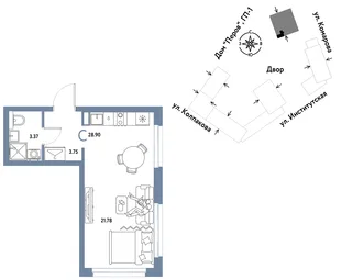 Планировка Студия, 28.9 м² ЖК «Страна.Парковая»