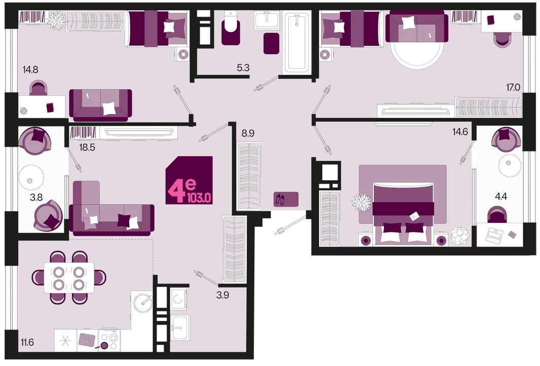 Планировка 4-комн. квартира, 103 м² ЖК «Первое место»