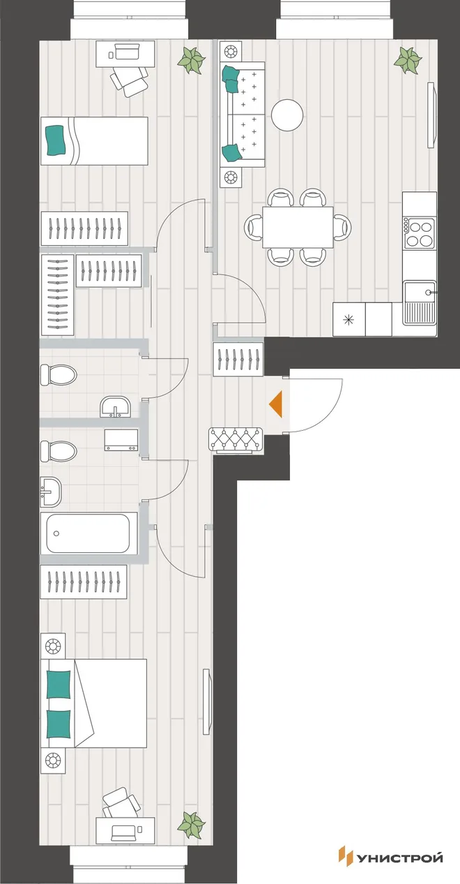Планировка 2-комн. квартира, 61.19 м² ЖК «Аквамарин» Планировка 2-комн. квартира, 61.19 м² ЖК «Аквамарин»