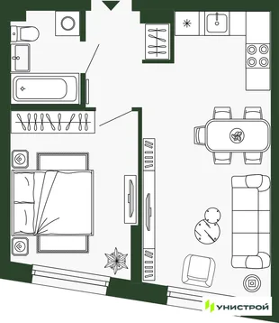 Планировка 2-комн. квартира, 42.1 м² ЖК «Парковый квартал 2.0»