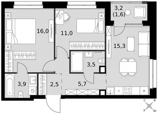Квартира 3-комн. квартира, 59.5 м² ЖК «Симоновский Вал» Фото 1 Квартира 3-комн. квартира, 59.5 м² ЖК «Симоновский Вал» Фото 1