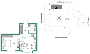 Планировка 2-комн. квартира, 37.7 м² ЖК «Страна.Парковая»