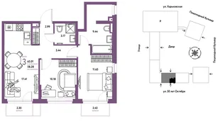 Планировка 3-комн. квартира, 63.01 м² ЖК «Сердце Сибири»