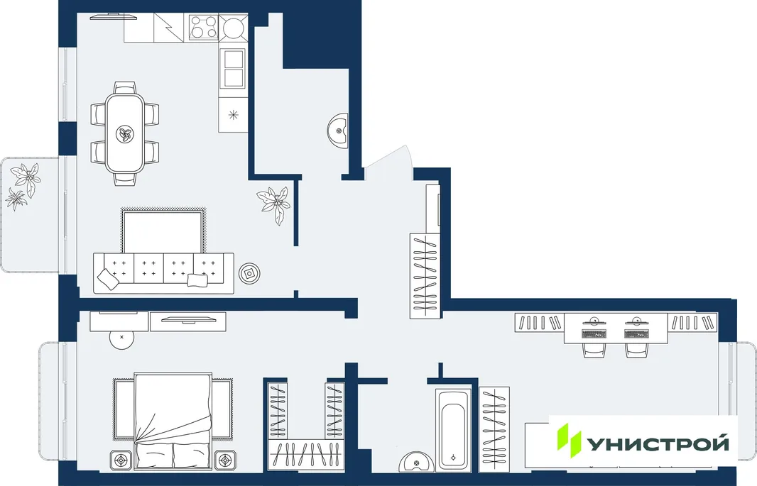 Планировка 2-комн. квартира, 75.08 м² ЖК «ГРАНД БЕРЕГ»