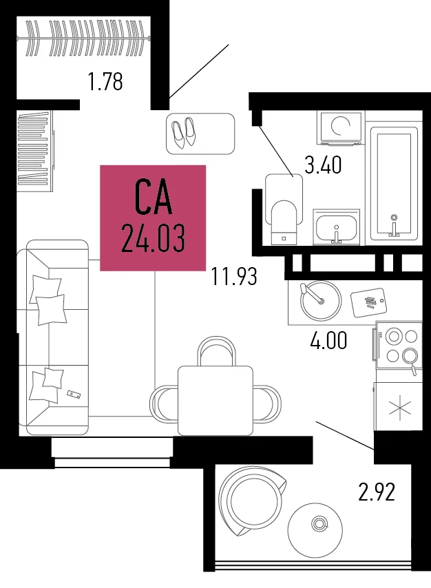 Планировка Студия, 24.03 м² ЖК «Столицыно»