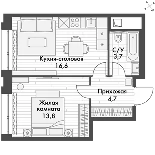 Квартира 1-комн. квартира, 42.1 м² ЖК «Философия» Фото 1 Квартира 1-комн. квартира, 42.1 м² ЖК «Философия» Фото 1