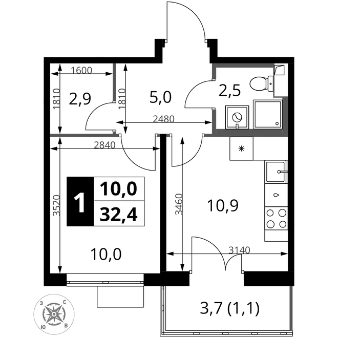 Планировка 1-комн. квартира, 32.4 м² ЖК «1-й Шереметьевский» Планировка 1-комн. квартира, 32.4 м² ЖК «1-й Шереметьевский»