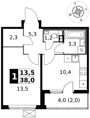 Квартира 1-комн. квартира, 38 м² ЖК «1-й Южный» Фото 1 Квартира 1-комн. квартира, 38 м² ЖК «1-й Южный» Фото 1
