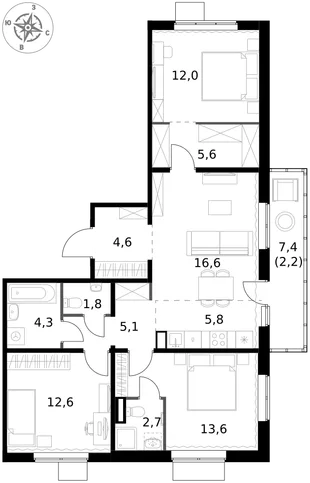 Квартира 4-комн. квартира, 86.9 м² ЖК «1-й Ясеневский» Фото 1