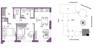Планировка 3-комн. квартира, 53.07 м² ЖК «Сердце Сибири»