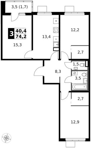 Квартира 3-комн. квартира, 75.1 м² ЖК «1-й Ясеневский» Фото 1 Квартира 3-комн. квартира, 75.1 м² ЖК «1-й Ясеневский» Фото 1