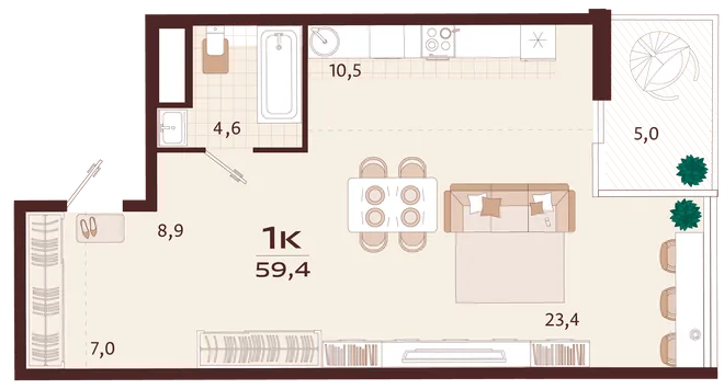 Планировка 1-комн. квартира, 59.4 м² ЖК «Роялта» Планировка 1-комн. квартира, 59.4 м² ЖК «Роялта»