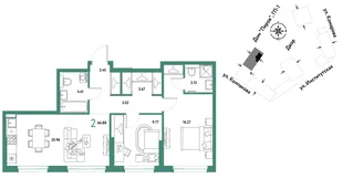 Планировка 2-комн. квартира, 66.88 м² ЖК «Страна.Парковая»