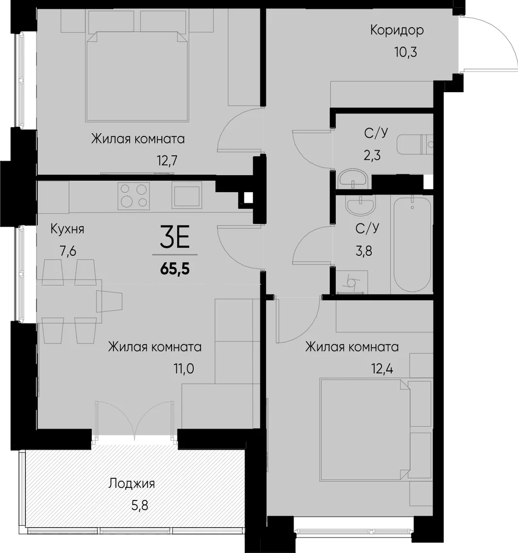 Планировка 3-комн. квартира, 66 м² ЖК «Васильевский остров»