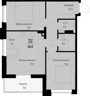 Планировка 3-комн. квартира, 66 м² ЖК «Васильевский остров»