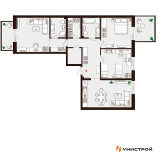 Планировка 3-комн. квартира, 102.08 м² ЖК «Лисино»