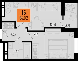 Планировка 1-комн. квартира, 36.02 м² ЖК «Столицыно»