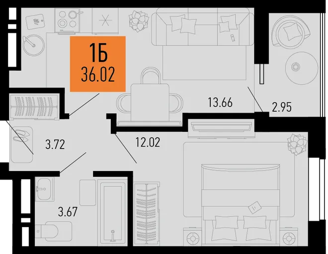 Планировка 1-комн. квартира, 36.02 м² ЖК «Столицыно» Планировка 1-комн. квартира, 36.02 м² ЖК «Столицыно»