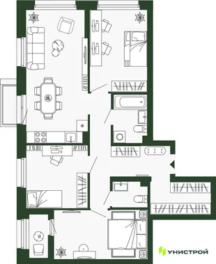 Планировка 3-комн. квартира, 83 м² ЖК «Парковый квартал 2.0»