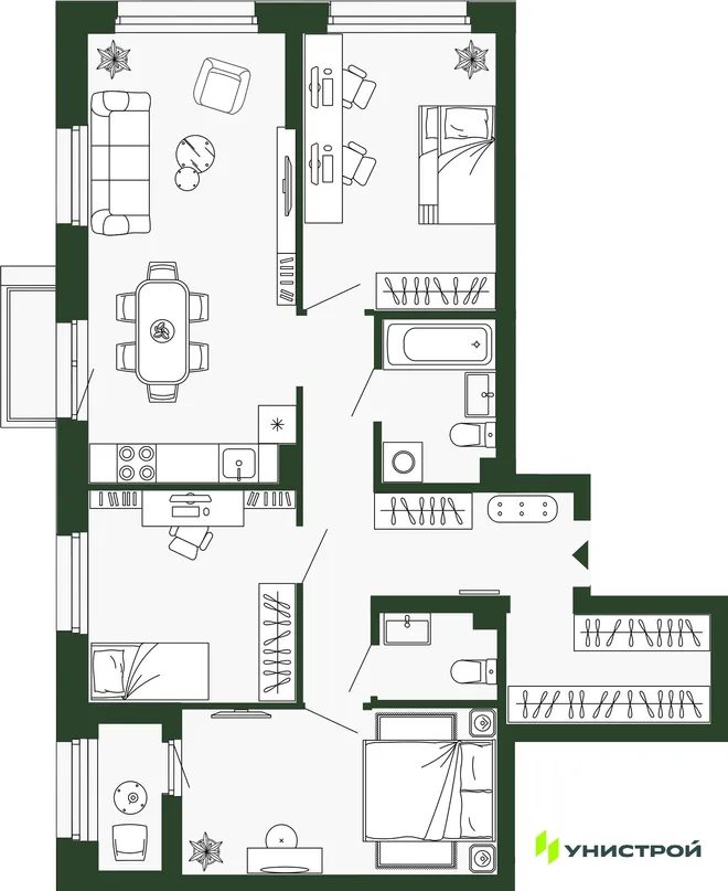 Планировка 3-комн. квартира, 83 м² ЖК «Парковый квартал 2.0» Планировка 3-комн. квартира, 83 м² ЖК «Парковый квартал 2.0»