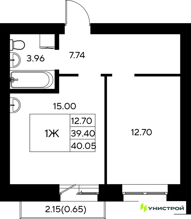 Планировка 1-комн. квартира, 40.05 м² ЖК «Царёво City»