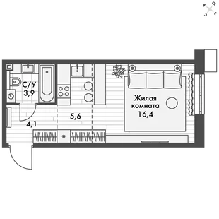 Квартира Студия, 30 м² ЖК «Флагман» Фото 1 Квартира Студия, 30 м² ЖК «Флагман» Фото 1