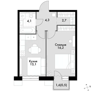 Квартира 1-комн. квартира, 40.9 м² ЖК «Флагман» Фото 1 Квартира 1-комн. квартира, 40.9 м² ЖК «Флагман» Фото 1