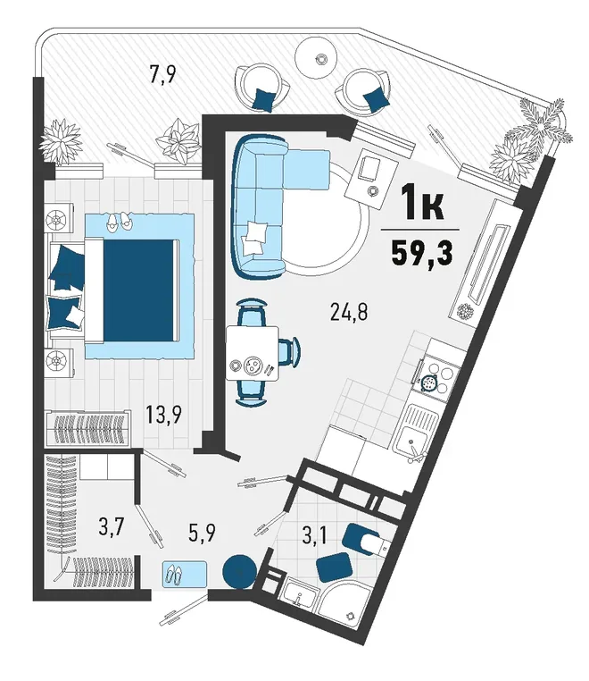 Планировка 1-комн. квартира, 53 м² ЖК «Монако» Планировка 1-комн. квартира, 53 м² ЖК «Монако»