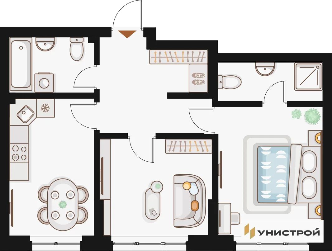 Планировка 2-комн. квартира, 56.35 м² ЖК «Жилой кластер Q на Кулагина»