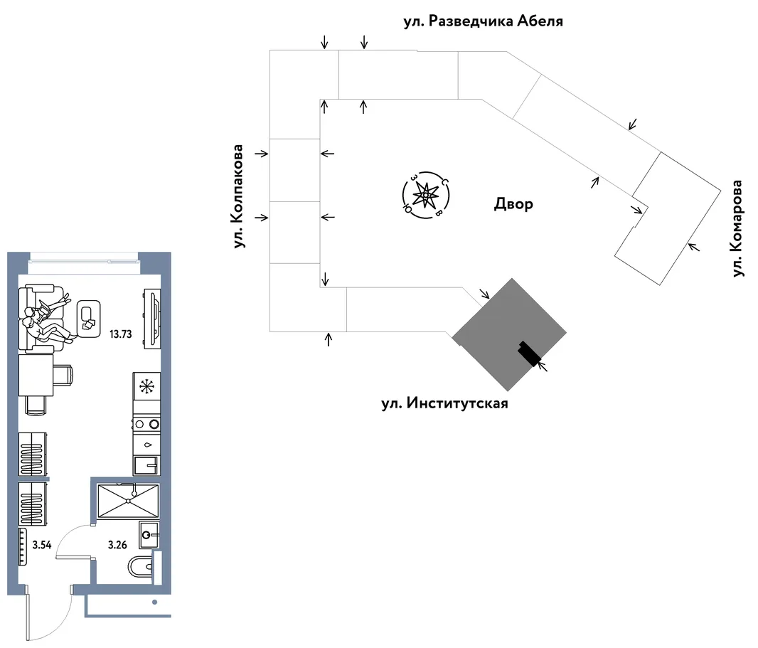 Планировка Студия, 20.53 м² ЖК «Страна.Парковая»
