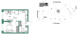 Планировка 2-комн. квартира, 36.74 м² ЖК «Остров-сад»