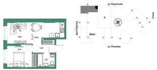 Планировка 2-комн. квартира, 39 м² ЖК «Остров-сад»