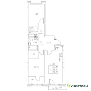 Планировка 2-комн. квартира, 69.33 м² ЖК «Statum»