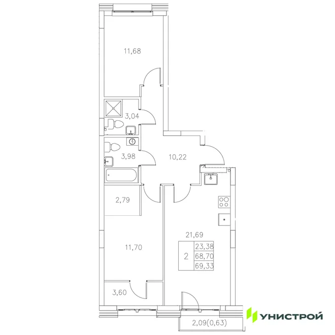 Планировка 2-комн. квартира, 69.33 м² ЖК «Statum» Планировка 2-комн. квартира, 69.33 м² ЖК «Statum»