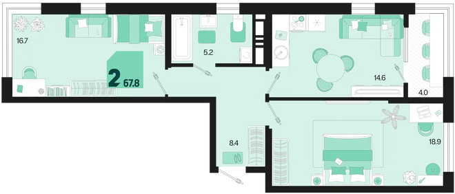 Планировка 2-комн. квартира, 67.8 м² ЖК «Первое место» Планировка 2-комн. квартира, 67.8 м² ЖК «Первое место»