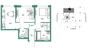 Планировка 2-комн. квартира, 48.73 м² ЖК «Страна.Энтузиастов»