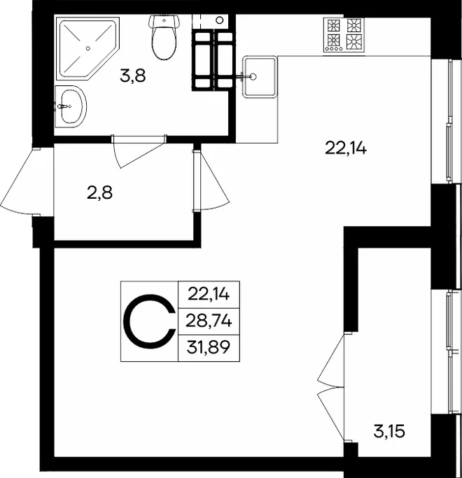 Планировка Студия, 31.89 м² ЖК «Семисчастье» Планировка Студия, 31.89 м² ЖК «Семисчастье»
