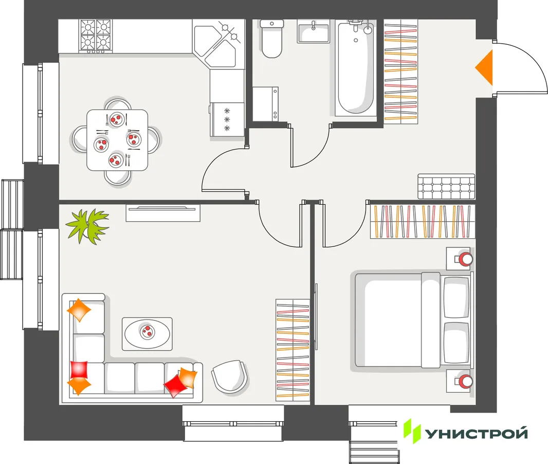 Планировка 2-комн. квартира, 49.39 м² ЖК «Атмосфера»