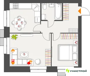 Планировка 2-комн. квартира, 49.39 м² ЖК «Атмосфера»