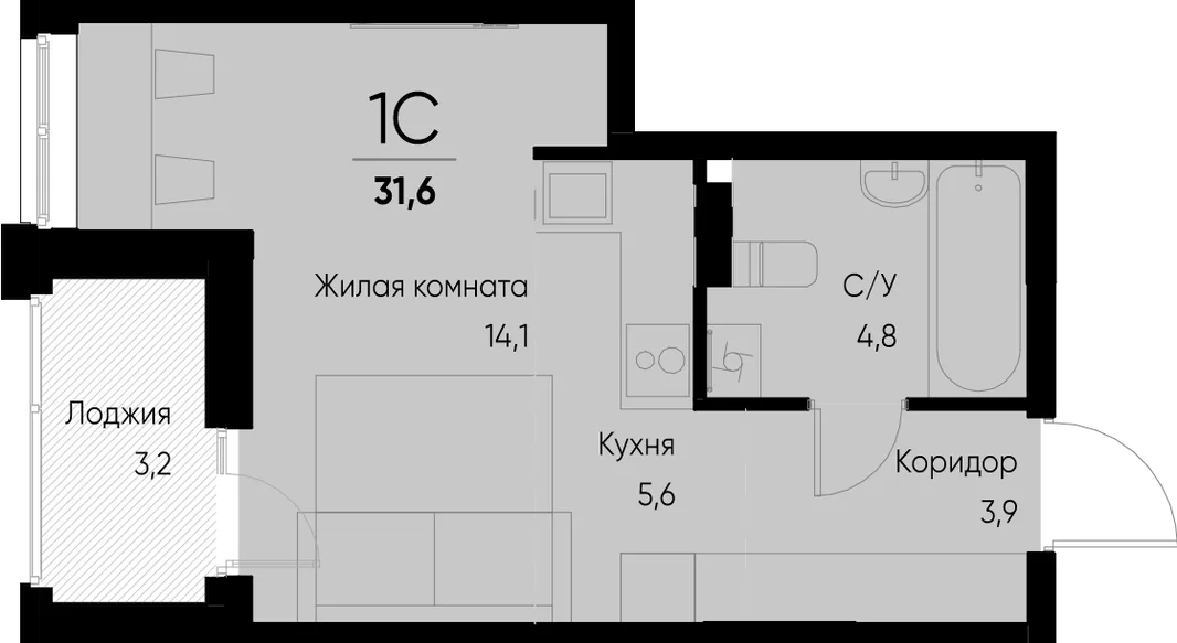 Планировка Студия, 31.6 м² ЖК «Васильевский остров»