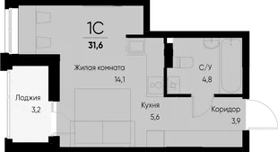 Планировка Студия, 31.6 м² ЖК «Васильевский остров»