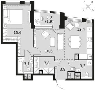 Квартира 2-комн. квартира, 54.6 м² ЖК «Rotterdam» Фото 1 Квартира 2-комн. квартира, 54.6 м² ЖК «Rotterdam» Фото 1