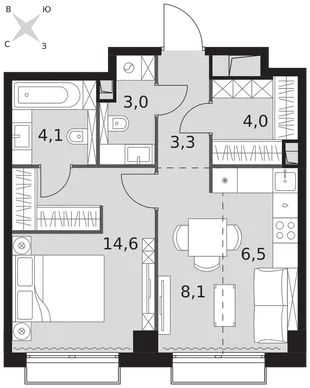 Квартира 1-комн. квартира, 43.6 м² ЖК «Sydney City» Фото 1 Квартира 1-комн. квартира, 43.6 м² ЖК «Sydney City» Фото 1