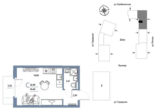 Планировка Студия, 26.9 м² ЖК «Уральский сад»