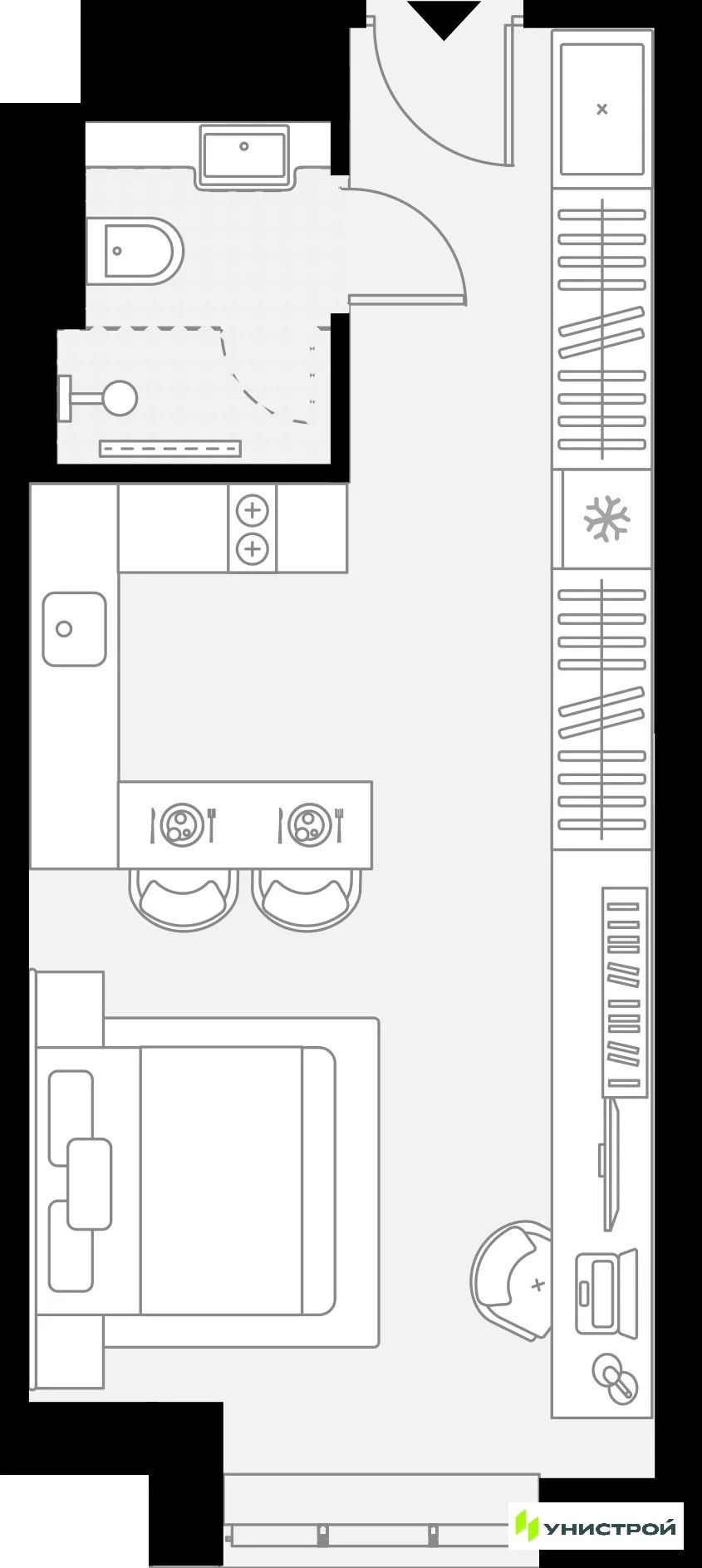 Планировка 1-комн. квартира, 28.61 м² ЖК «YES Горки»