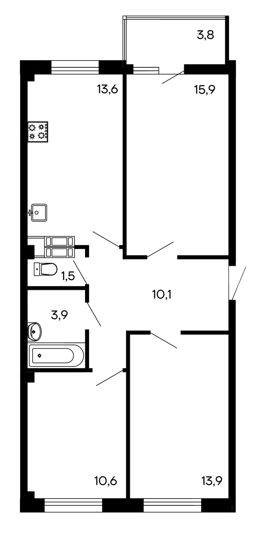 Планировка 3-комн. квартира, 73.3 м² ЖК «Доброгород»
