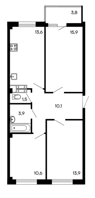 Планировка 3-комн. квартира, 73.3 м² ЖК «Доброгород»